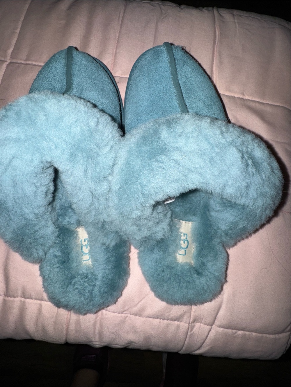 UGG Women's Aqua Blue Shearling Slide Slippers